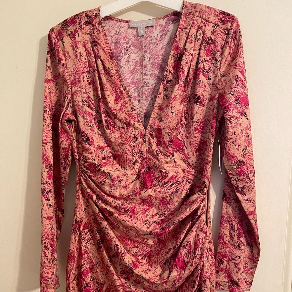 Pink V neck satin dress!